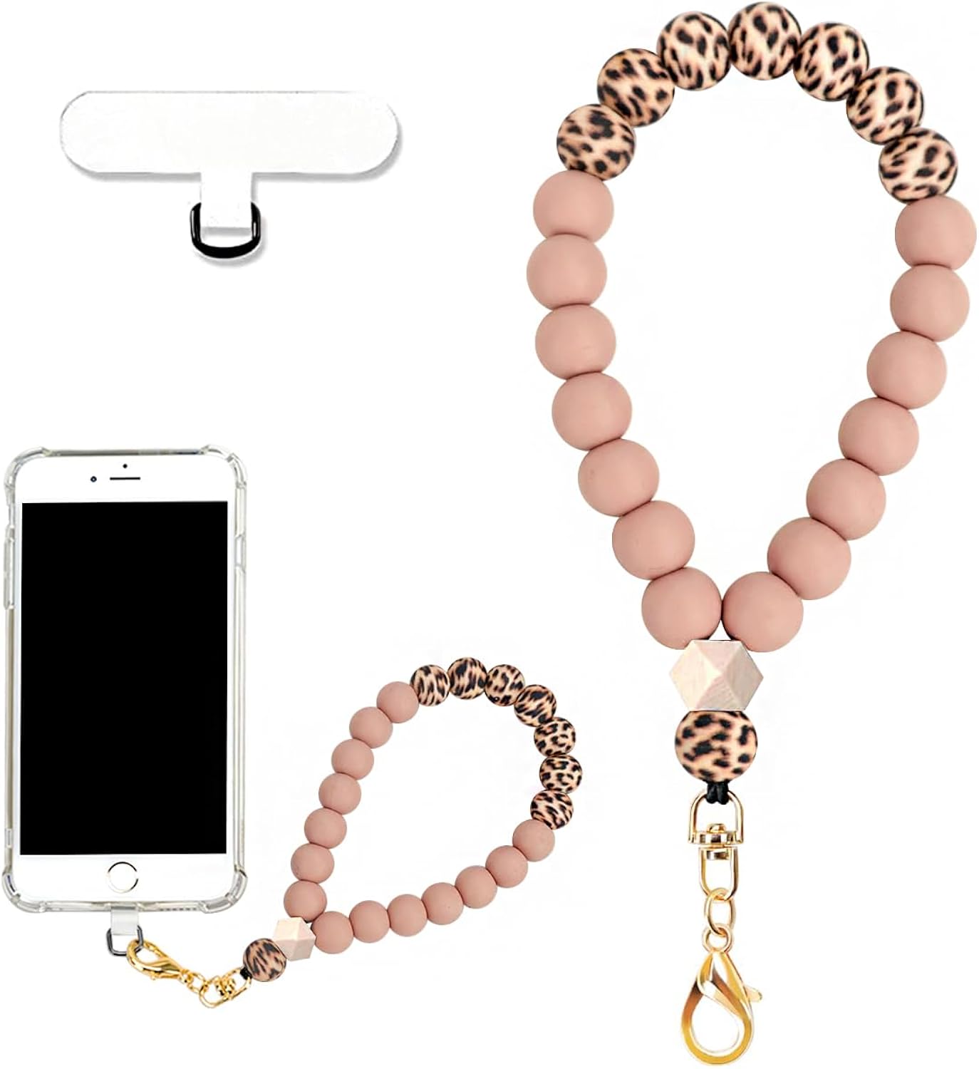 VICHUNHO Marble Silicone Beaded Phone Wrist Strap, Cellphone Lanyard with Tether Tab, Elastic Hands-Free Wristlet Bracelet