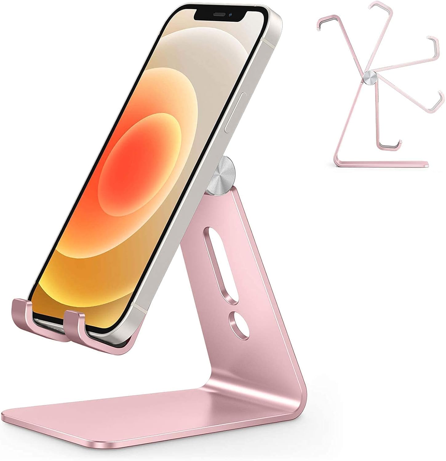 Adjustable Cell Phone Stand, OMOTON Aluminum Desktop Cellphone Stand with Anti-Slip Base and Convenient Charging Port, Fit...