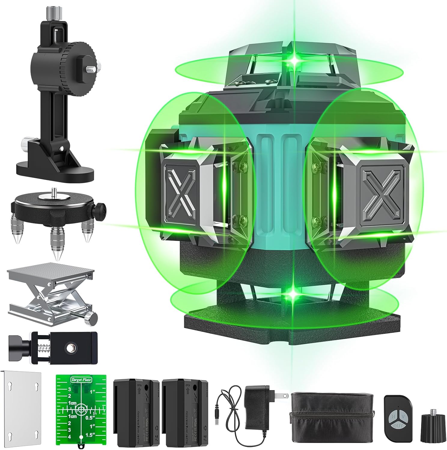 16 Lines Laser Level Self Leveling, 4x360° 4D Green Cross Line Lazer Level Tool with 2 Rechargable Batteries,Two 360° Vert...