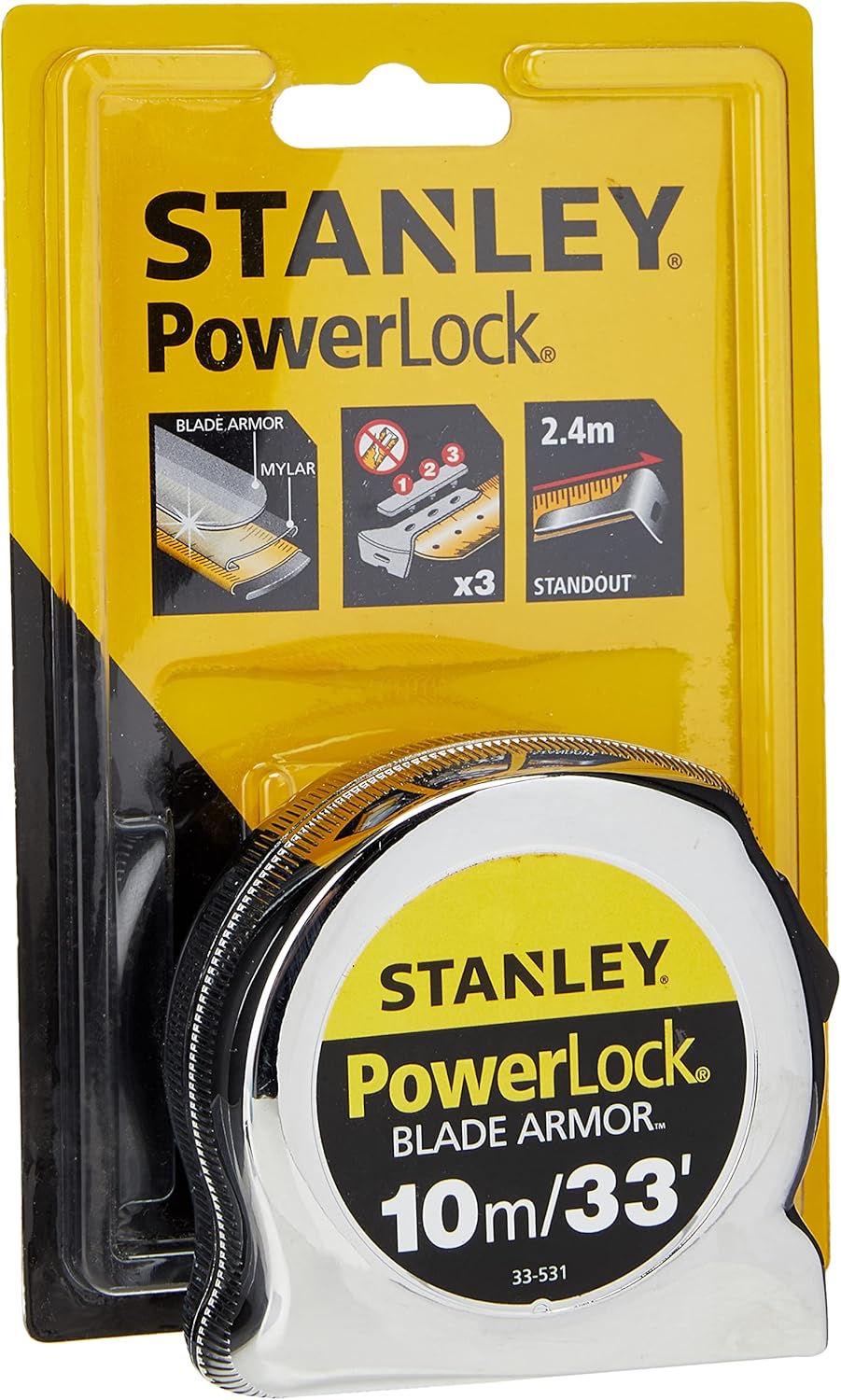 Stanley STA033523 Micro Powerlock Classic Tape, Dual Scale, 3m Length x 19mm Width