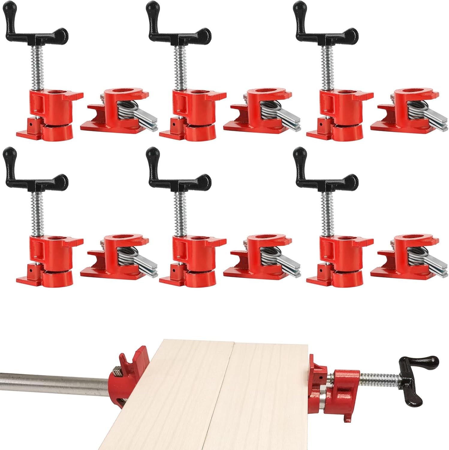 FLKQC Wood Gluing Pipe Clamp Set, Heavy Duty Cast Iron Quick Release Pipe Clamps for Woodworking, Pipe Clamps Quick Releas...