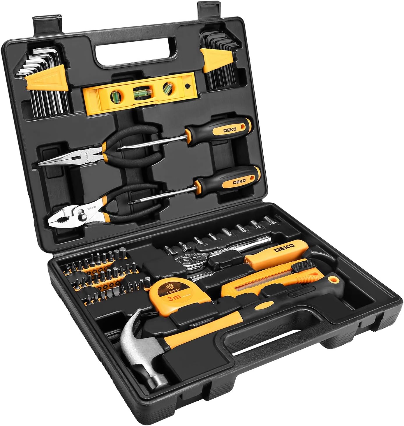 DEKO 196 Piece Tool Set General Household Hand Tool Kit with Rip Claw Hammer,Lineman's Plier, Measure Tape Rule & Plastic ...