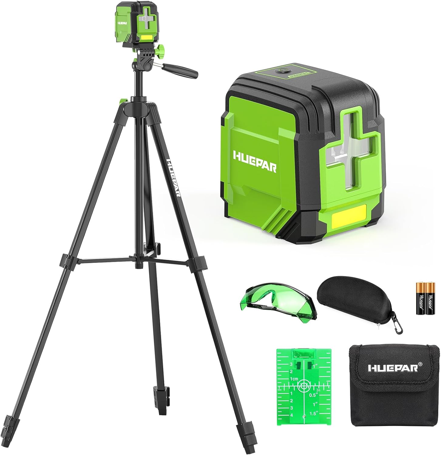 Laser Level with Tripod, HUEPAR 98Ft Self Leveling Laser Level Green Line Laser Cross Line Laser Leveler Tool for Picture ...