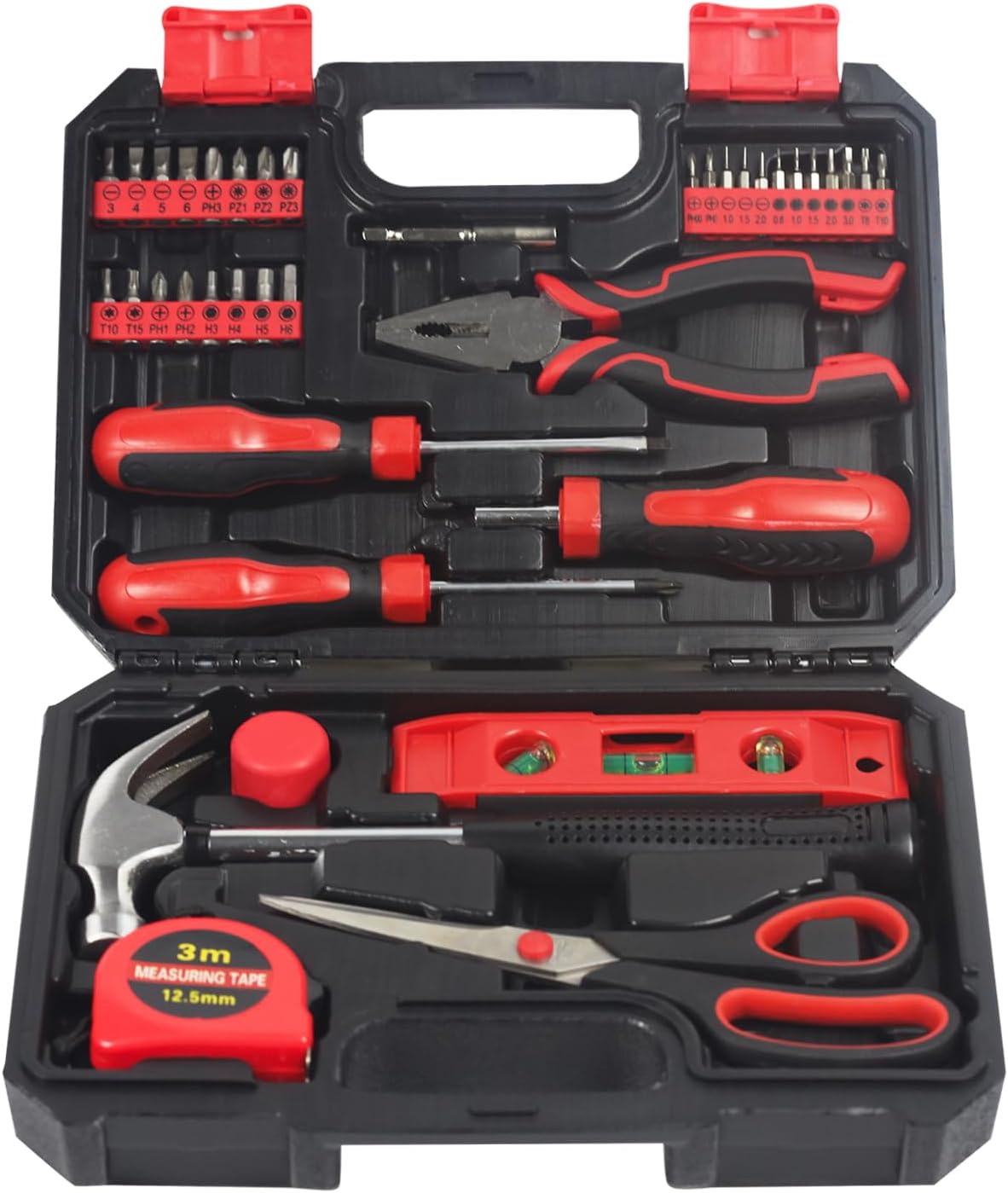 SPICIMOMO Basic Home Red Tool Kit - 38 Pieces Tool Set with Portable Storage Boxes for Daily Repairing and Maintenance, Ho...
