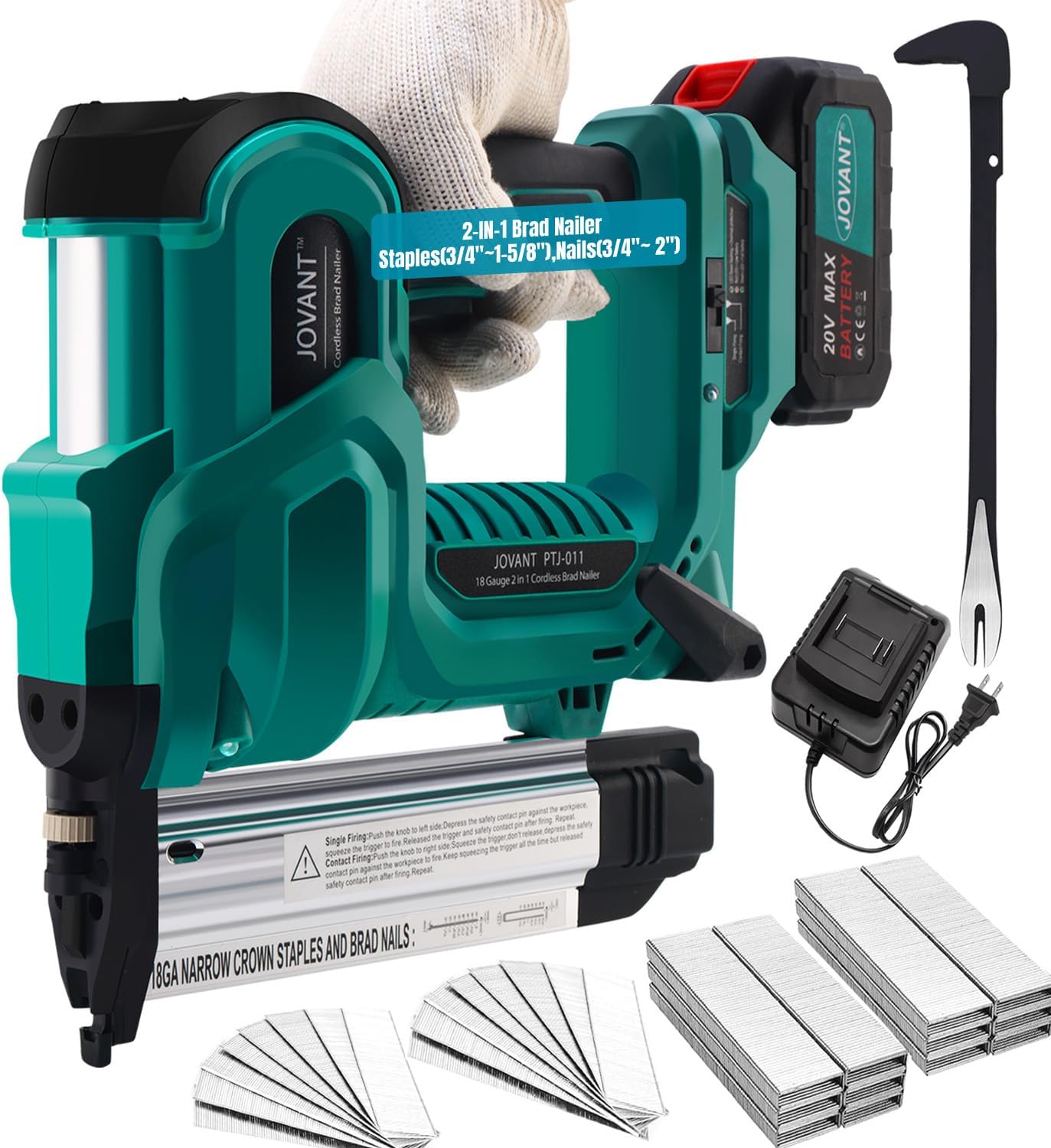 JOVANT Brad Nailer, Electric Nail Gun with 2240pcs 18 GA Nails/Staples & Nail Puller, 2 in 1 Nail Gun Battery Powered with...