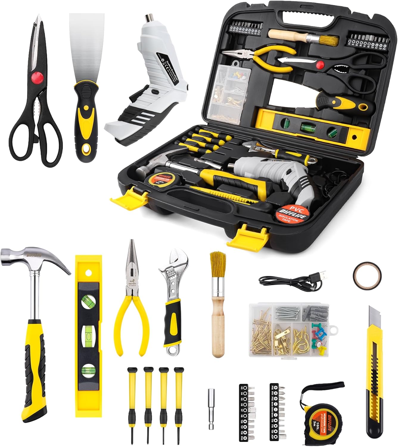 DIFFLIFE 40-Piece Tool Set - General Household Hand Tool Kit with Plastic Toolbox Storage Case…