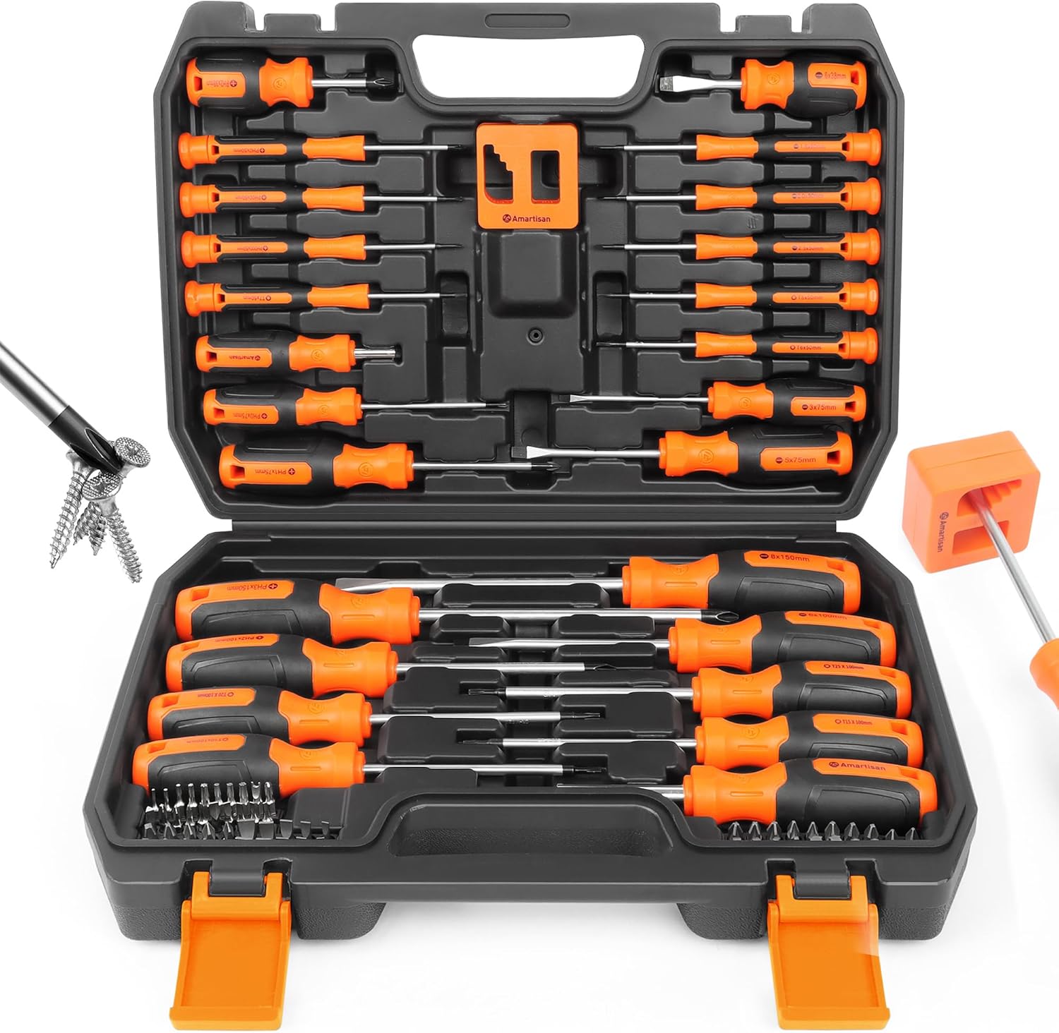 Amartisan 86-Piece Magnetic Screwdrivers Set with Case, Includs Slotted, Phillips, Hex, Pozidriv,Torx and Precision Screwd...