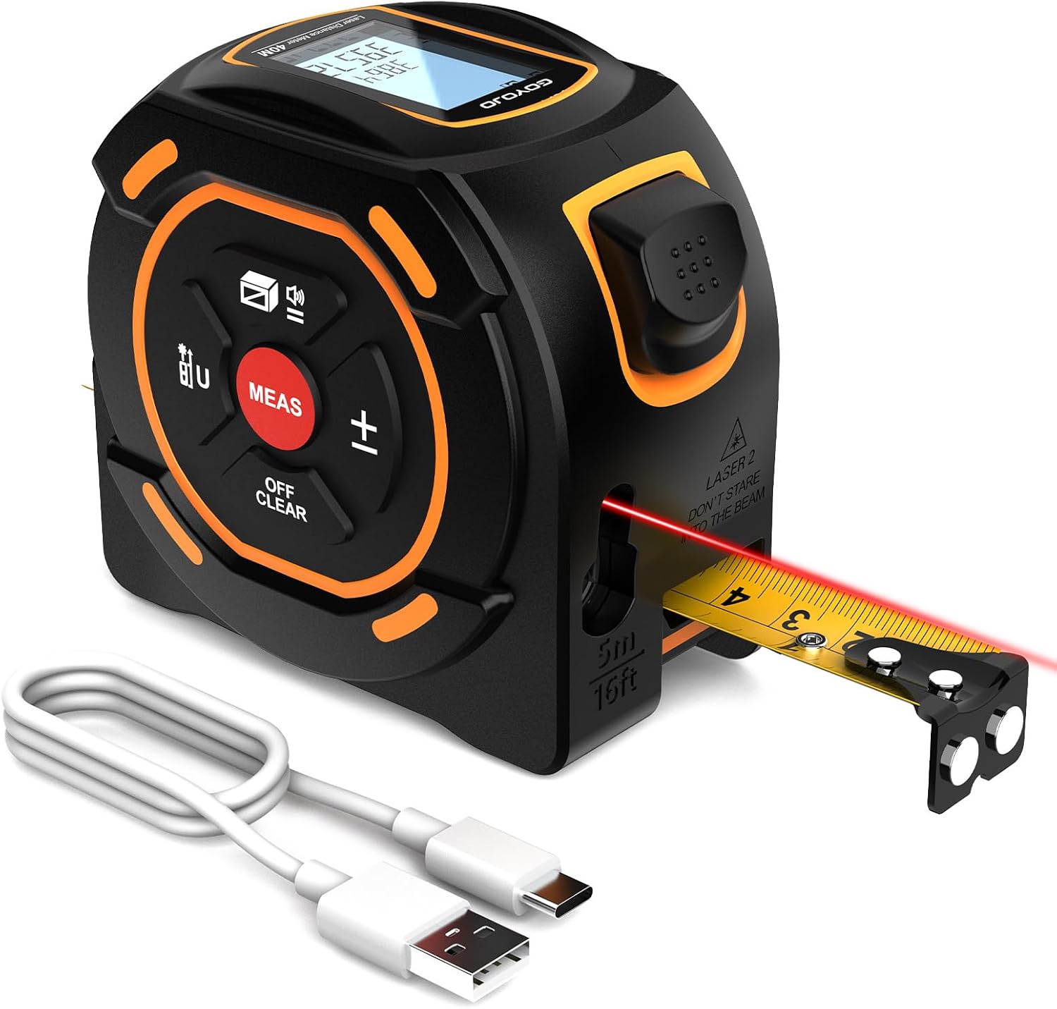 Digital Laser Tape Measure with Type-C Charging, 197-ft Laser Measuring Tape & 16-ft Tape Measure 2-in-1 Tools, M/in/ft Un...