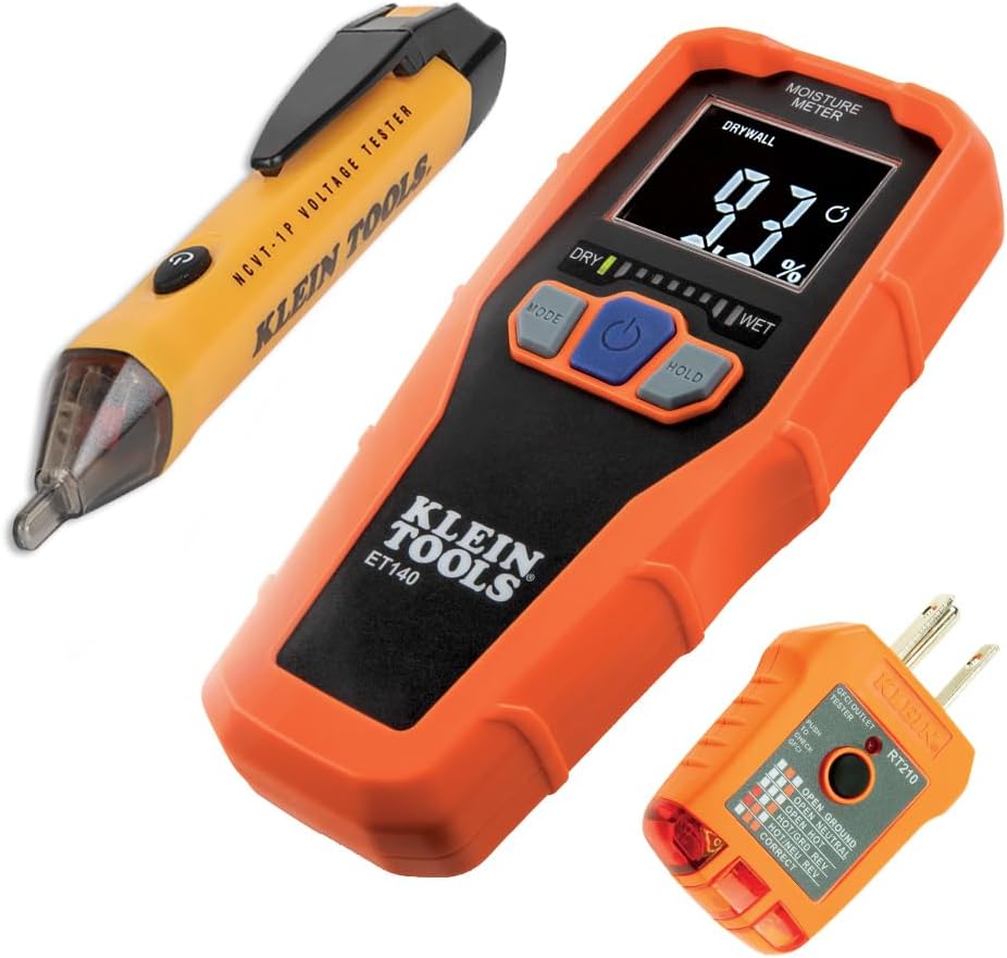 Klein Tools 80023P Tool Set, Home Inspector Tool Kit with Digital Moisture Meter, Non-Contact Voltage Tester, GFCI Outlet ...