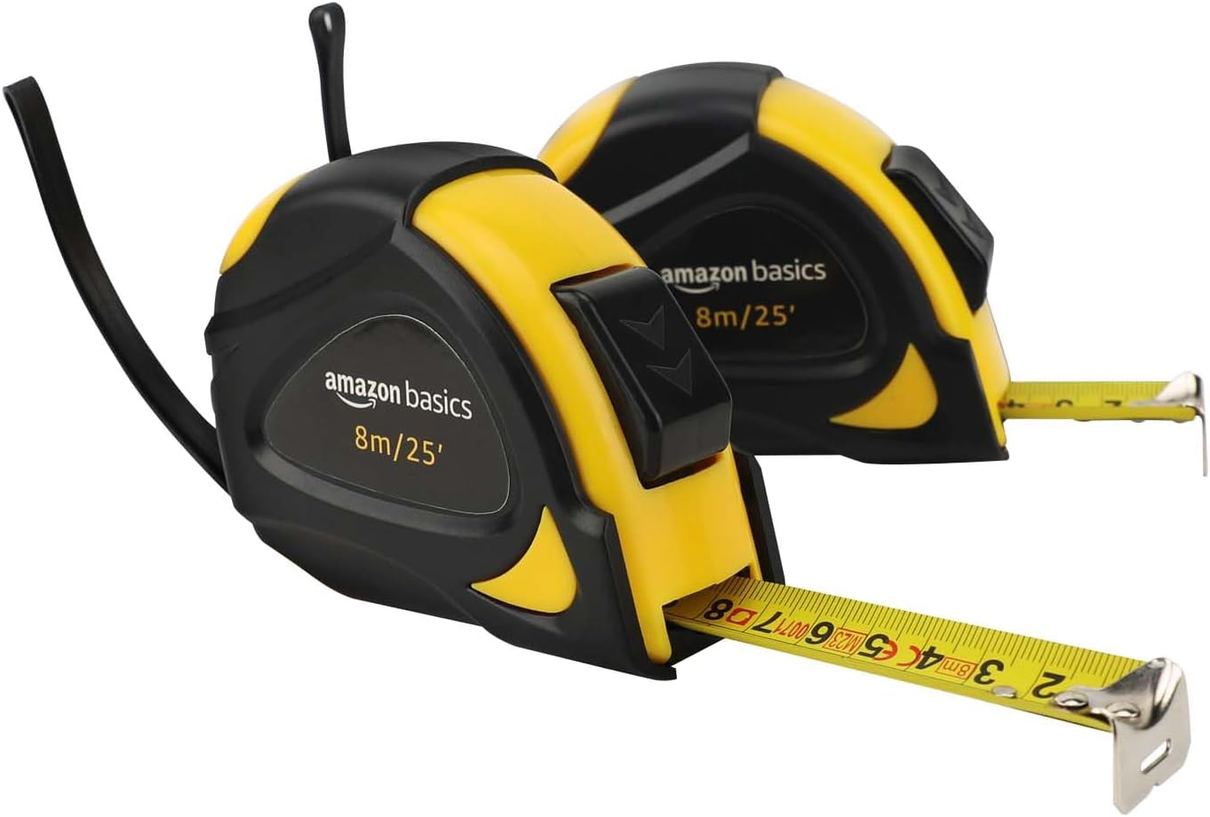Amazon Basics Self-Locking Tape Measure, 33 feet (10 m), Inch/Metric Scale, MID Accuracy, Black, Yellow